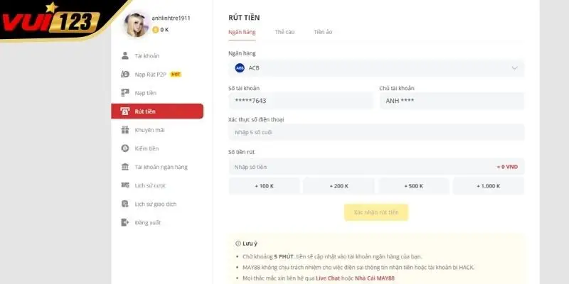 Hướng dẫn từng bước Rút tiền VUI123 nhanh chóng
